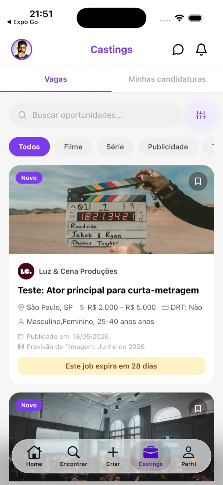 Tela de castings do app MAIA